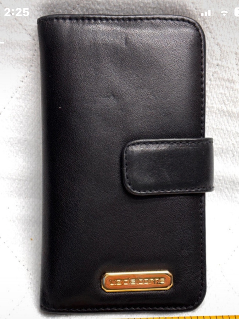 “Vintage” Liz Claiborne Black Leather Bifold Wallet W/Snao Closure   6” X 3 1/4”